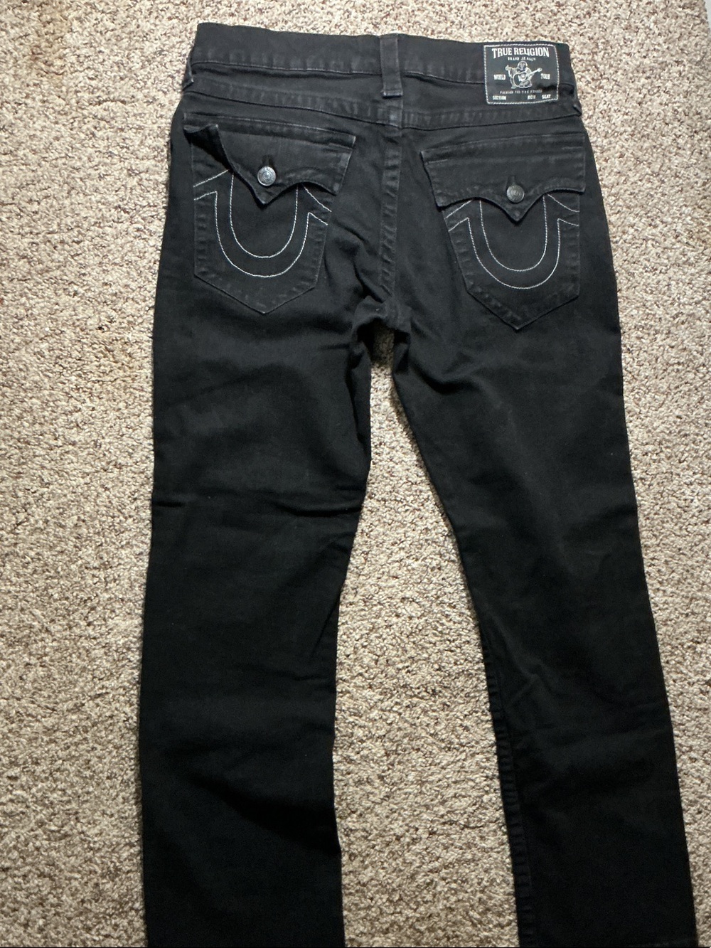 True Religion Women's Black Skinny Jeans with Signature Pocket Stitching